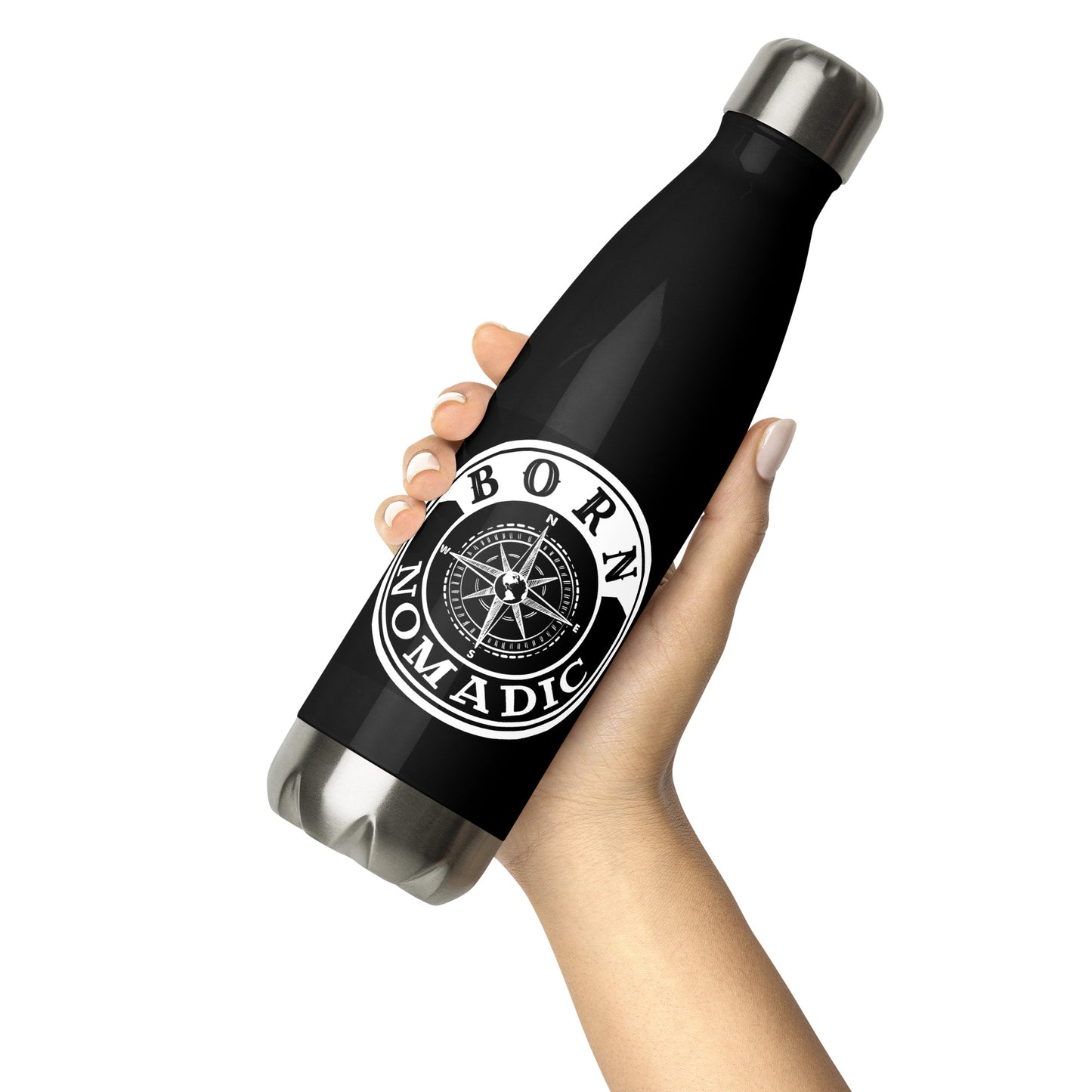 Born Nomadic Black Logo Stainless Steel Water Bottle