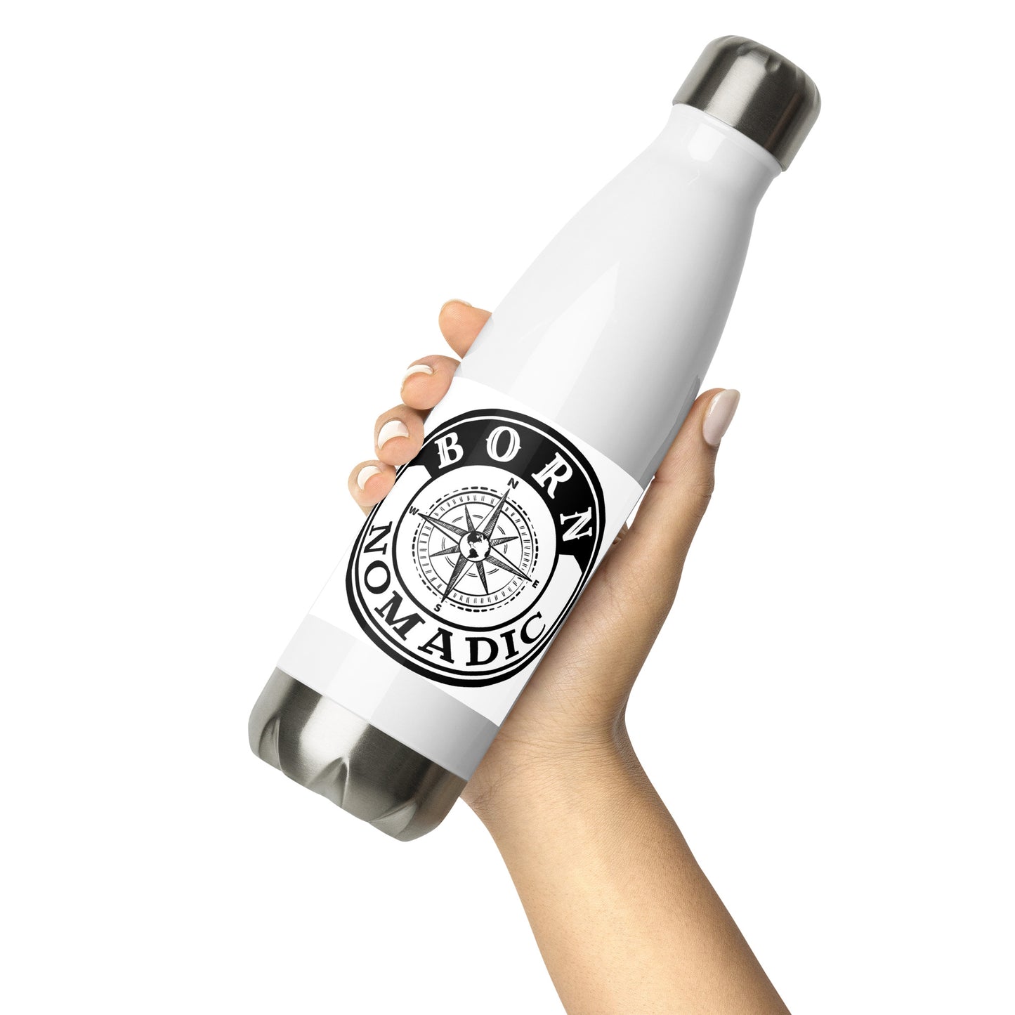 Born Nomadic White Logo Stainless Steel Water Bottle