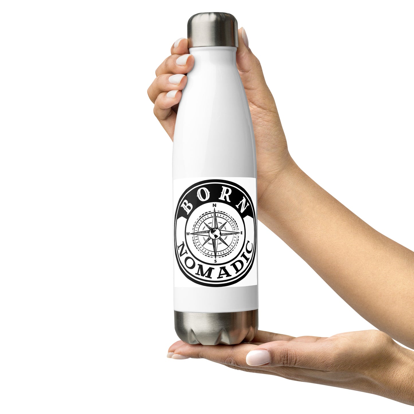 Born Nomadic White Logo Stainless Steel Water Bottle